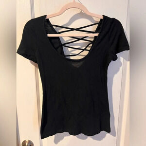 Alloy black top no size tag. Crisscross cut out back low v neck.